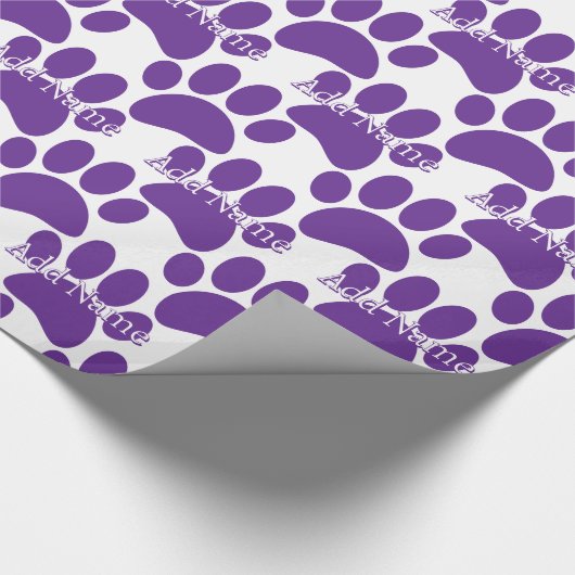 Paarse Dog Paw Print Aangepaste naam Cadeaupapier (Hoek)