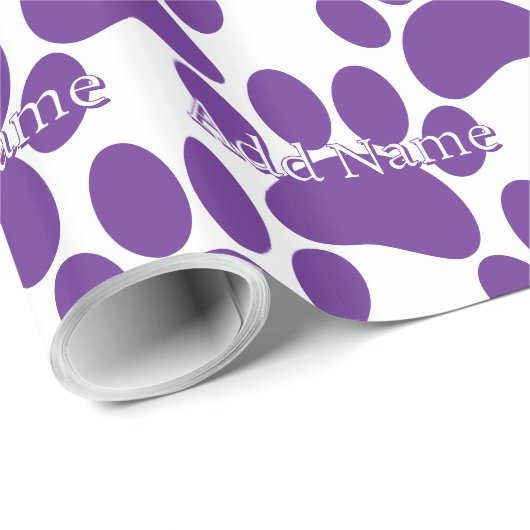 Paarse Dog Paw Print Aangepaste naam Cadeaupapier (Rol Hoek)
