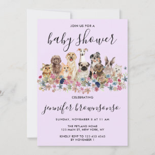 Paarse Dog Pet Familie viering Baby shower Kaart