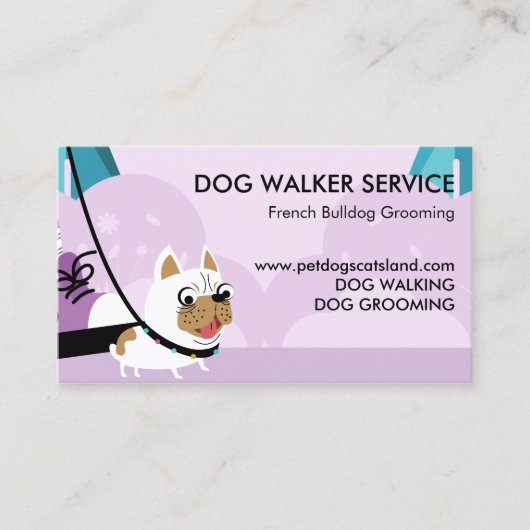 Paarse Dog Walker Service French Bulldog Visitekaartje (Voorkant)