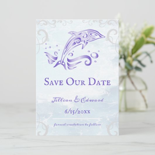 Paarse dolfijn bespaart de datum aankondiging (Staand voorkant)