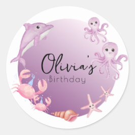 Paarse dolfijn en kwal Verjaardag Ronde Sticker