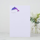 paarse dolfijn in lavendel briefpapier (Staand voorkant)