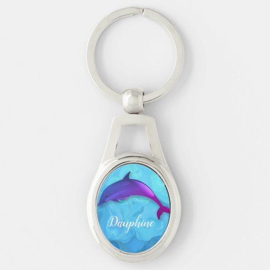Paarse dolfijn in water - naam toevoegen sleutelhanger (Voorkant)