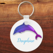 Paarse dolfijn in wit - naam toevoegen sleutelhanger (Voorkant)