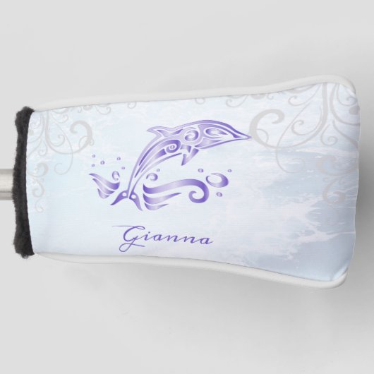 Paarse dolfijn Persoonlijk Golfhoofd Hoesje Golfheadcover (Voorkant)