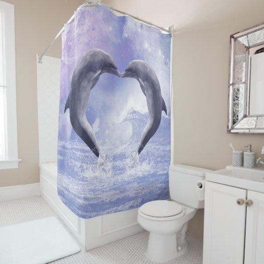 Paarse dolfijnen kussen douchegordijn (In situ)