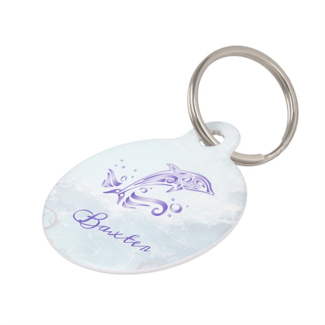 Paarse Dolphin Round Pet Tag Huisdierpenning (Zijkant)