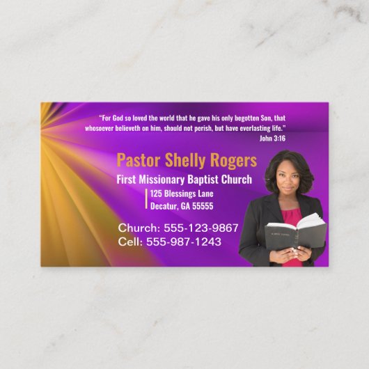 Paarse dominee of Deacon Visitekaartje van de foto (Voorkant)