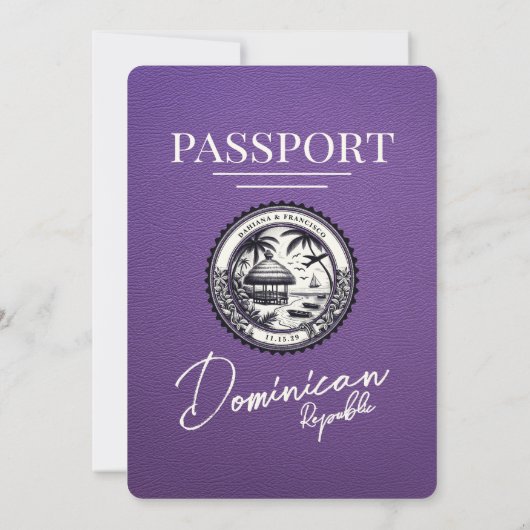Paarse Dominicaanse Republiek Paspoort bruiloft Kaart (Achterkant)