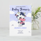 Paarse Donkerblauwe Koe Wit Wolk Baby shower Kaart (Staand voorkant)