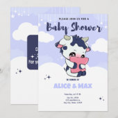 Paarse Donkerblauwe Koe Wit Wolk Baby shower Kaart (Voorkant / Achterkant)