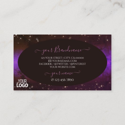 Paarse, donkerbruine galaxy glitter sterren toevoe visitekaartje (Achterkant)