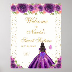 Paarse Donkere Huid Meisje Sweet Sixteen Welkom Poster
