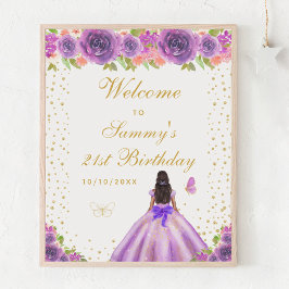 Paarse donkere huid meisje verjaardagsfeestje welk poster