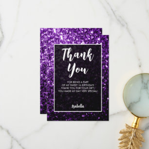Paarse donkere sparkles Sweet 16 elegant script Bedankkaart