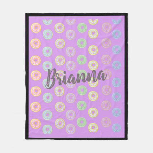 Paarse donut Aangepaste naam Middelgrote vloerbede Fleece Deken (Voorkant)