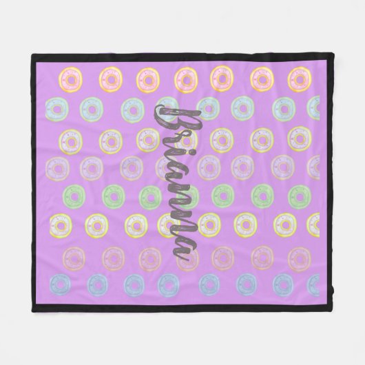Paarse donut Aangepaste naam Middelgrote vloerbede Fleece Deken (Voorkant (Horizontaal))