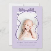Paarse Doodle Bow Lijst Geboorteaankondiging Foto Aankondiging (Voorkant)