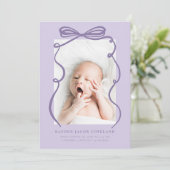 Paarse Doodle Bow Lijst Geboorteaankondiging Foto Aankondiging (Staand voorkant)
