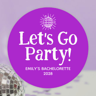 Paarse Doodle Disco Bal Bachelorette Feest Ronde Sticker