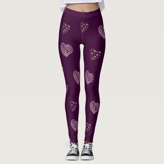 Paarse Doodle Hearts-Leggings Leggings (Voorkant)
