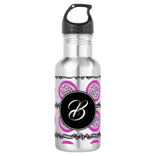 Paarse Doodles Monogram Drakenfruit Waterfles (Voorkant)