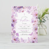 Paarse doop vlinder bloemendoopsel meisje kaart (Staand voorkant)