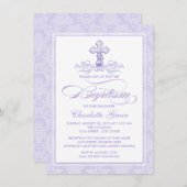 Paarse doopuitnodigingen kaart (Voorkant / Achterkant)