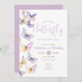 Paarse doorzichtige kleine vlinder draait er een kaart (Voorkant / Achterkant)