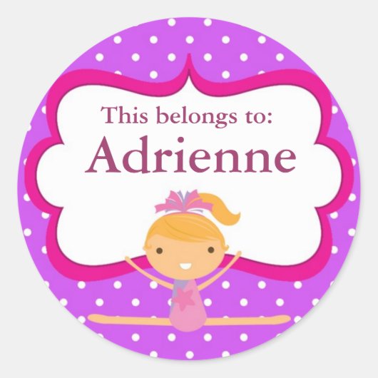 Paarse Dot Gymnastiek Terug naar School Stickers (Voorkant)