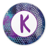 Paarse Dotty Abstract Monogram Keramische Knop (Voorkant)
