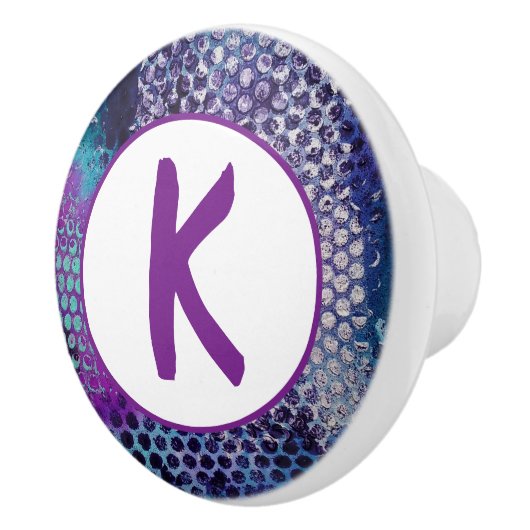 Paarse Dotty Abstract Monogram Keramische Knop (Rechts)
