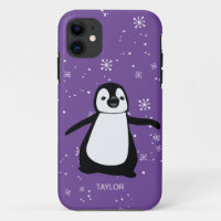 Paarse douanenaam Cute Penguin Snow