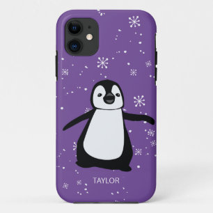 Paarse douanenaam Cute Penguin Snow Case-Mate iPhone Case
