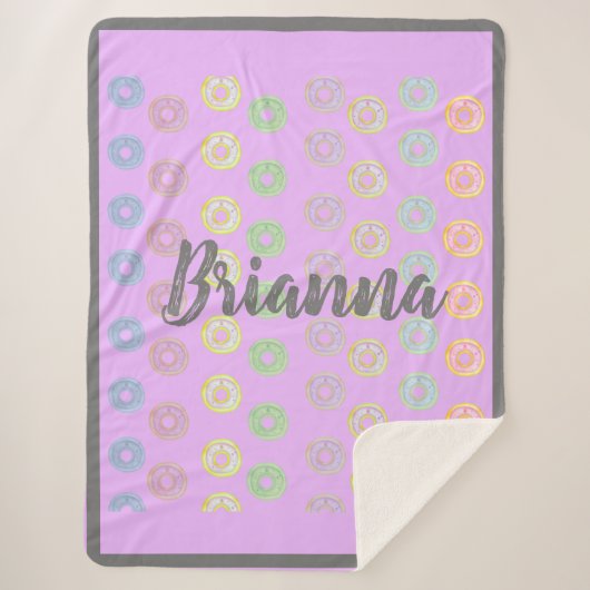 Paarse douanenaam Donut Sherpa Blanket Deken (Voorkant)