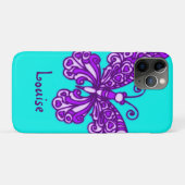 Paarse douanenaam gestyleerde vlinderaqua Case-Mate iPhone case (Achterkant (horizontaal))