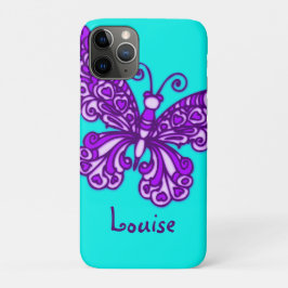 Paarse douanenaam gestyleerde vlinderaqua Case-Mate iPhone case