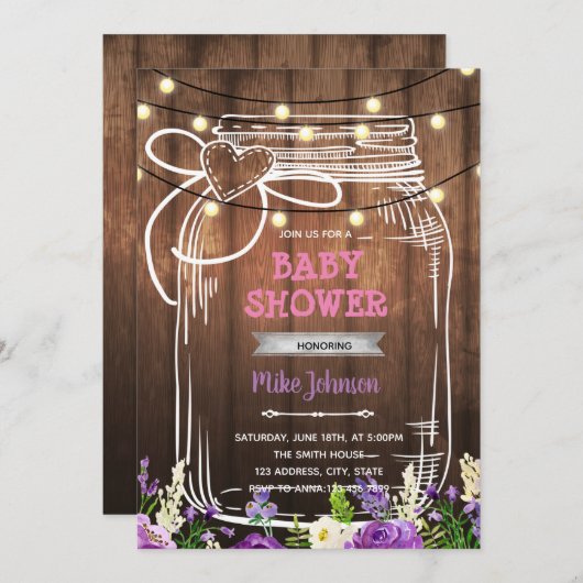 Paarse douche: jar verjaardagsuitnodiging kaart (Voorkant / Achterkant)