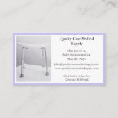 Paarse douchestoel apparatuur medische senior zorg visitekaartje (Voorkant)