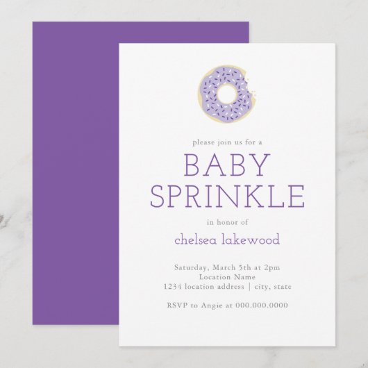 Paarse Doughnut Baby Sprinkle Shower Kaart (Voorkant / Achterkant)