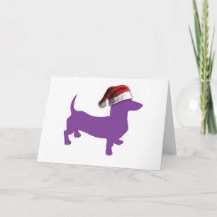 Paarse Doxie met Santa Hat Feestdagen Kaart