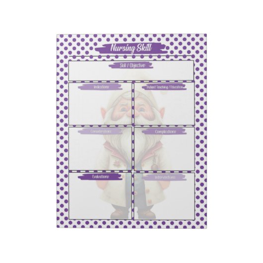 Paarse Dr Gnome Verpleegkunde Student Skills Sjabl Notitieblok (Linkerzijde)