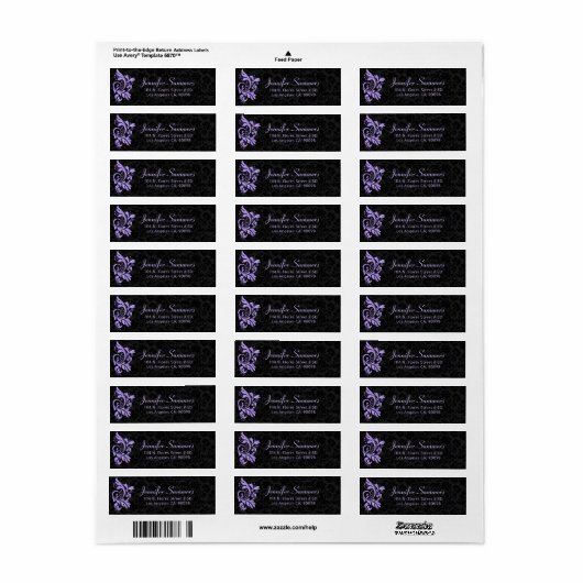 Paarse draai op zwarte damasachtergrond etiket (Full Sheet)