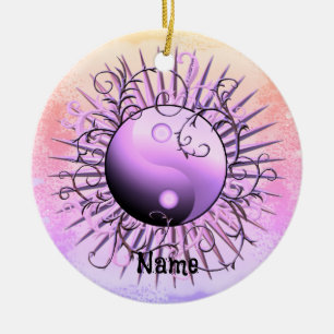 Paarse Draaikolk Yin Yang  Keramisch Ornament