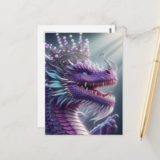 Paarse Draak in een Kroon Briefkaart (Voorkant / Achterkant in situ)