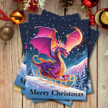 Paarse draak in Santa's Sled Vrolijk Kerstfeest Feestdagenkaart<br><div class="desc">Dit AI-kunstwerk legt een magische winternacht vast,  met een verbluffende roze en paarse draak die een grillige rit maakt op de slee van de kerstman door de besneeuwde lucht. Het speelt zich af tegen een achtergrond van twinkelende sterren.</div>