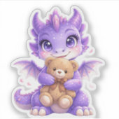 Paarse Draak Knuffelende Teddibeer Uitgestanste St Sticker (Voorkant)