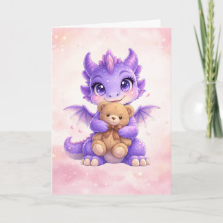 Paarse Draak Knuffelende Teddy Slaapzak Wenskaart Kaart