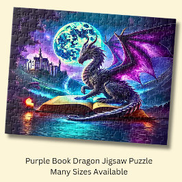 Paarse Draak Leest Boek Blauwe Maan Legpuzzel